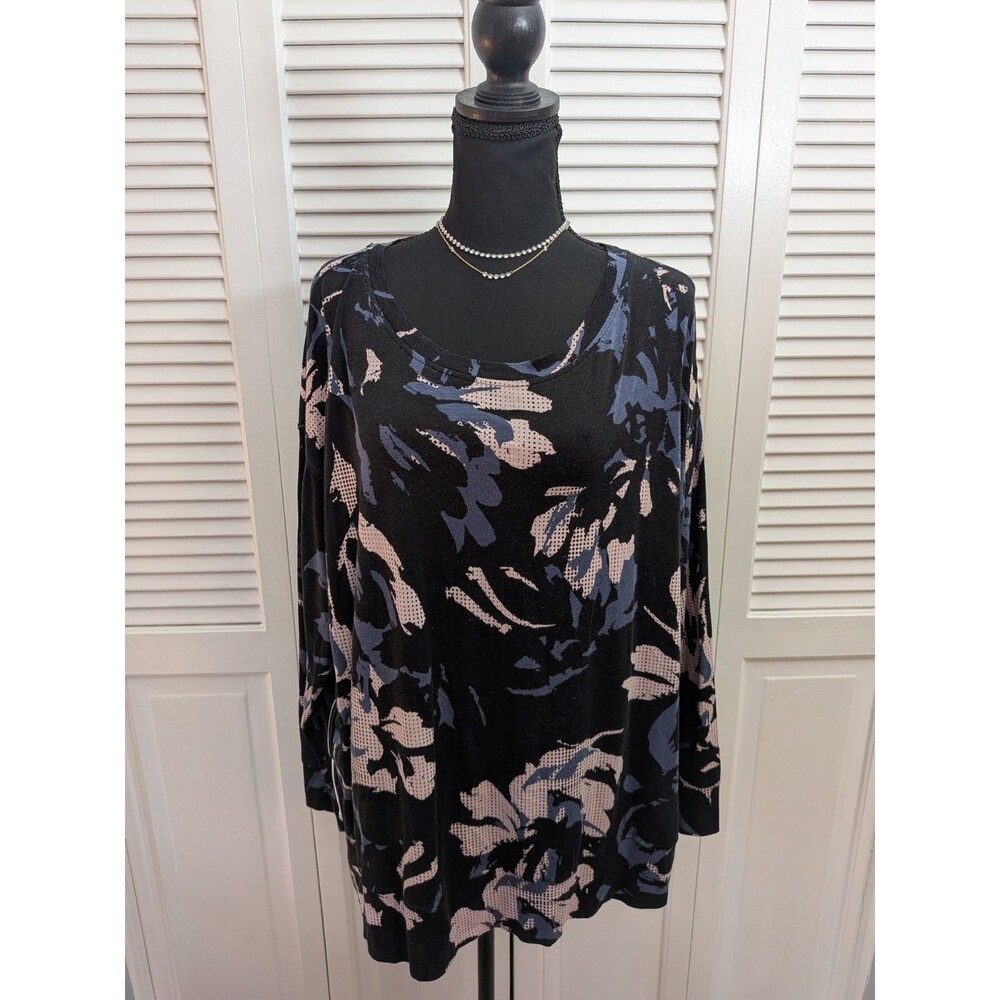 Calvin Klein Performance Stretch Top Women's 2X Black Pink Abstract Athleisure